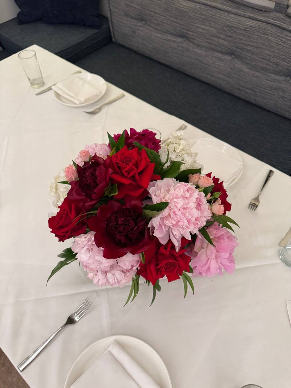 red velvet peony arrangement